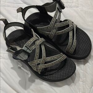 Chaco Black. Tan and Gray Sport Sandals with Adjustable Straps